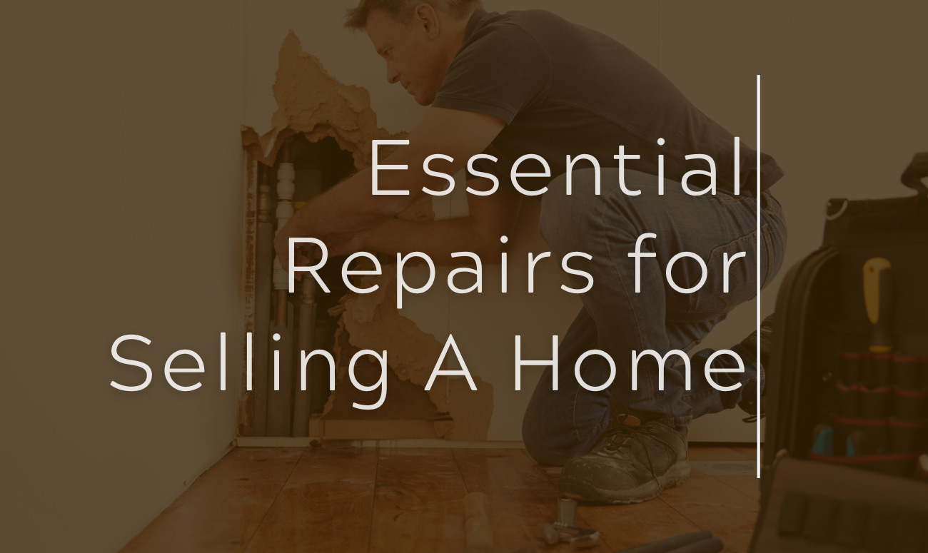 Essential Repairs for Selling A Home cover picture shows a plumber working on a sink wearing jeans and boots.