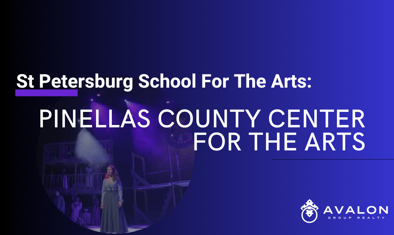 St Petersburg School For The Arts Pinellas County Center for the Arts cover picture has a purple and black background with a circle picture of a student female opera singer in a costume gown singing.