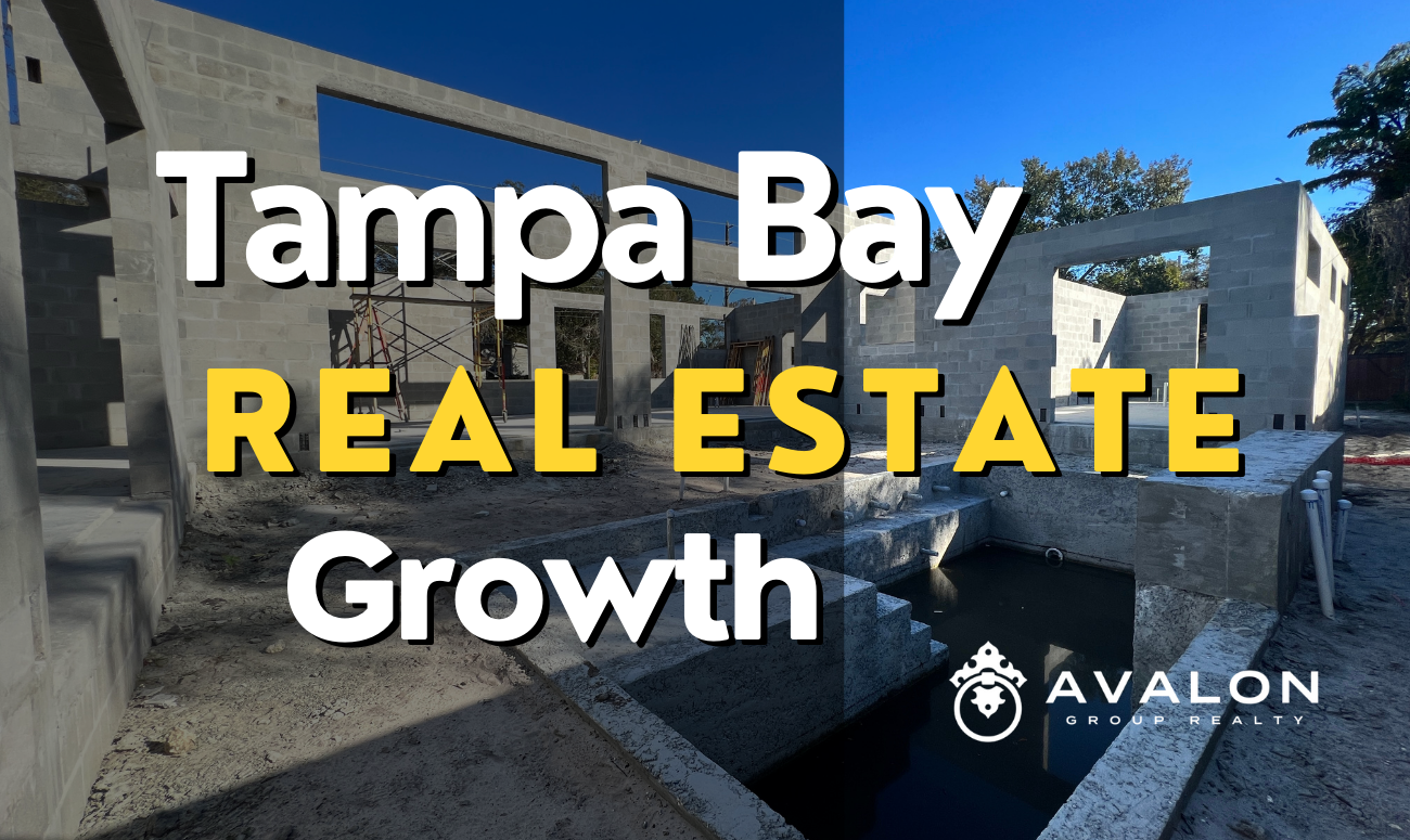 Tampa Bay Real Estate Growth cover picture shows a mid century modern home being built. Shows the concrete block without a roof.