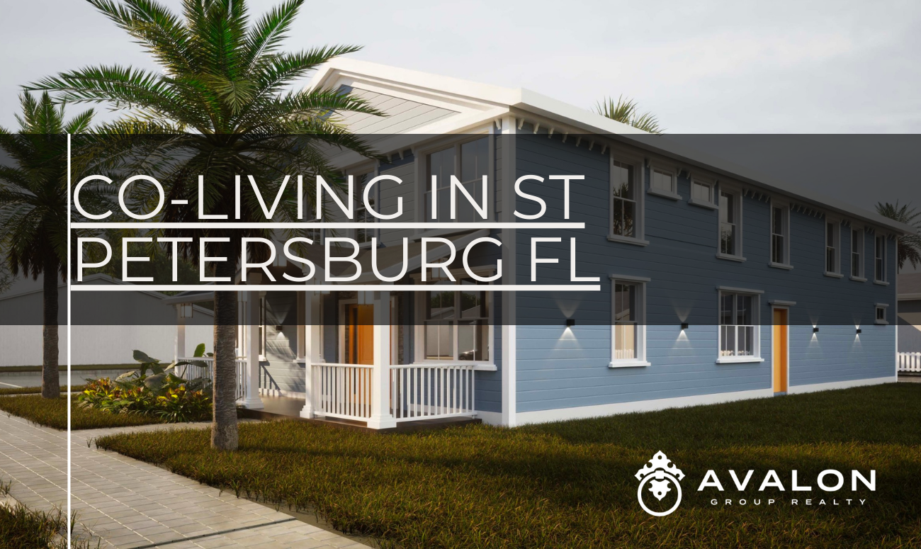 Co-Living in St Petersburg FL cover picture shows a rendering of the new proposed Dockside co-living community in south St Petersburg FL with blue siding.
