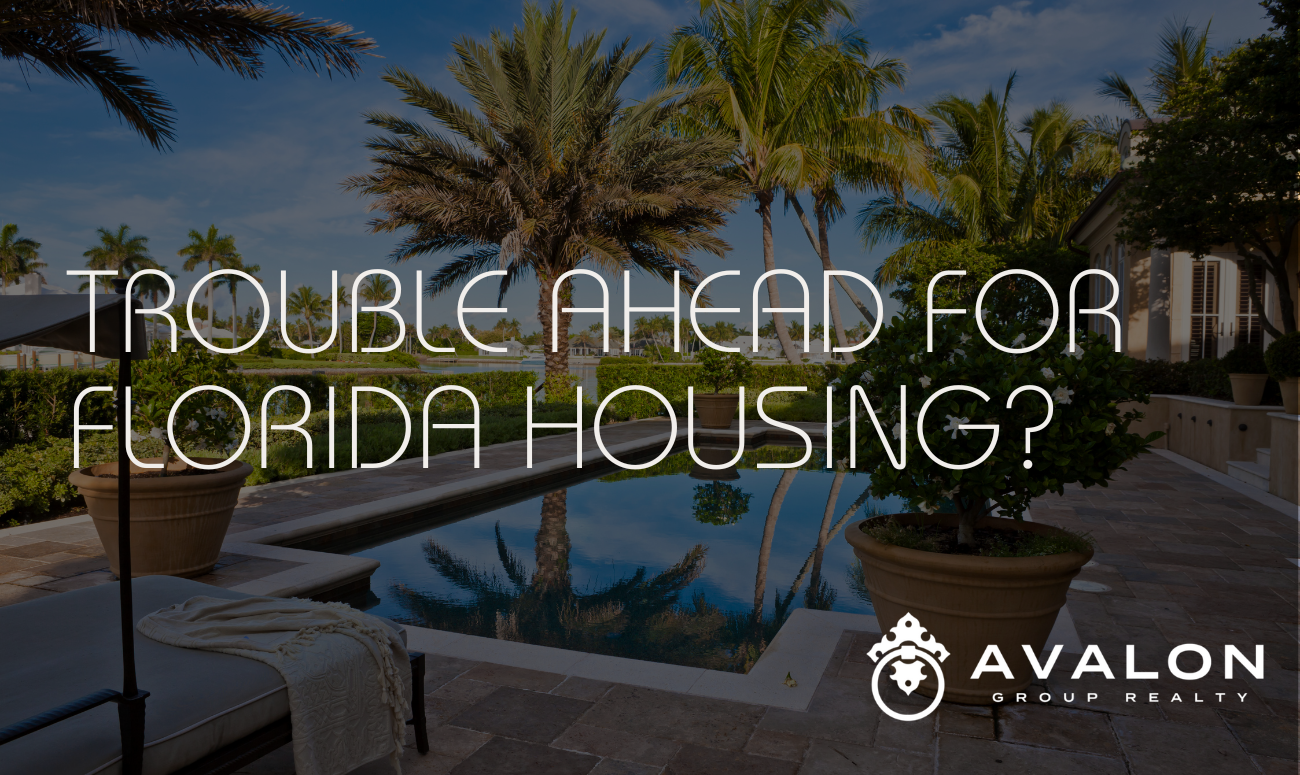 Trouble Ahead for Florida Housing cover picture shows a pool surrounded by palm trees.