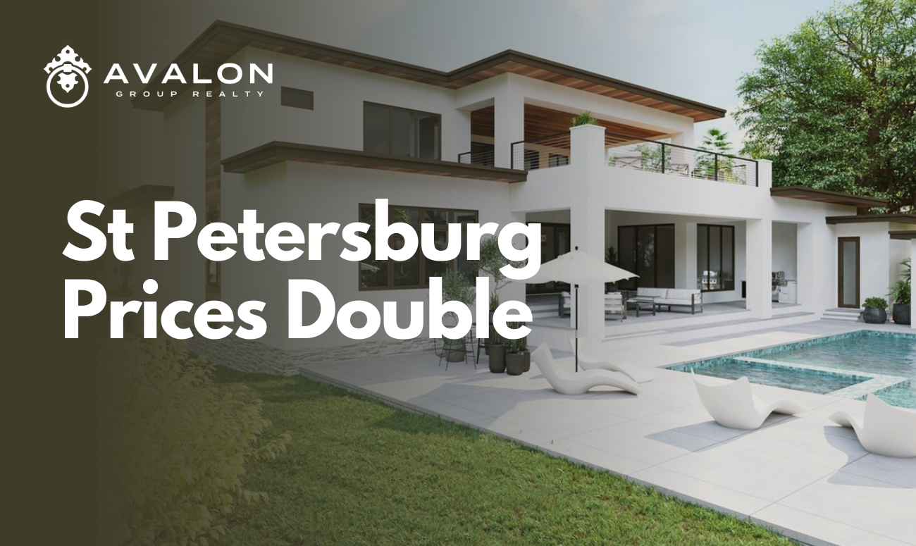 St Petersburg Prices Double cover picture shows a modern white stucco home in St Petersburg with a pool.