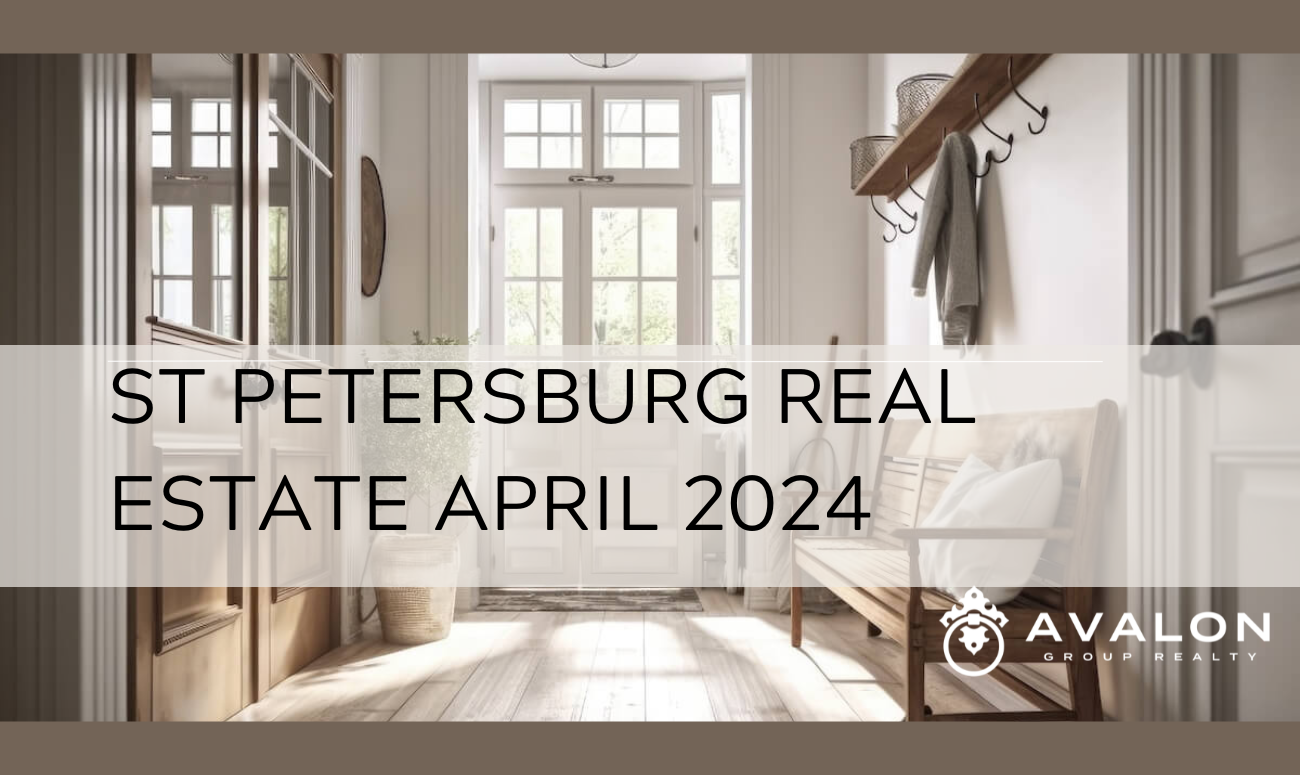 St Petersburg Real Estate April 2024 cover picture shows a foyer with glass front door and harwood floors.