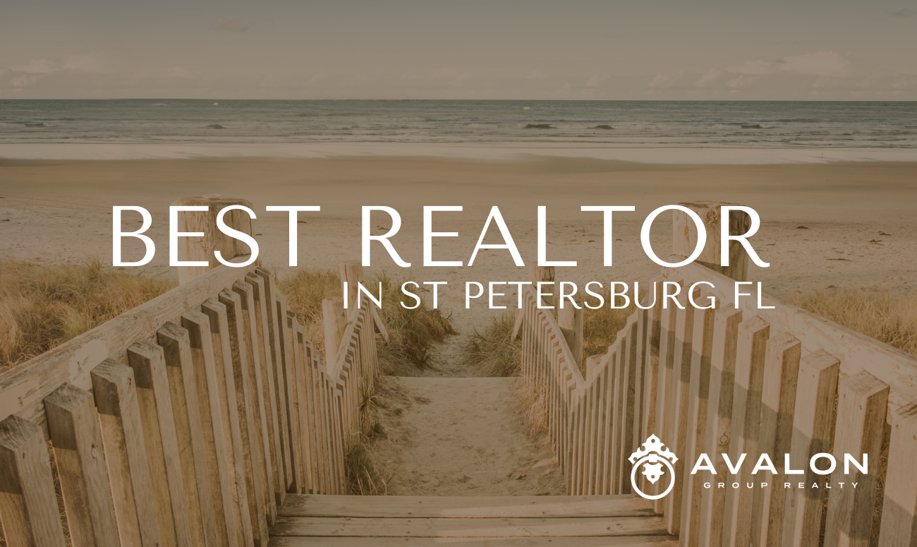 Best Realtor In St Petersburg FL cover picture shows the wooden steps to the beach with the sand and water in the background.