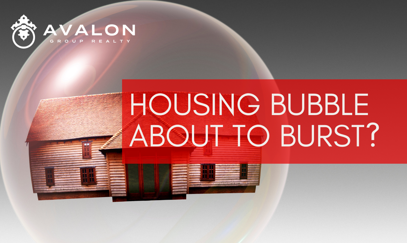 Housing Bubble About to Burst? cover picture shows an old two story wood home inside a bubble. The title is white letters on a red background.