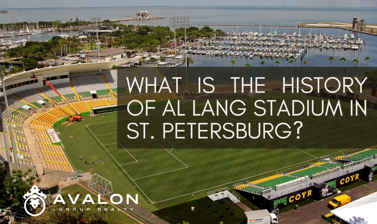 What is the History of Al Lang Stadium in St. Petersburg cover picture shows a ariel picture of the stadium with Tampa bay in the background.