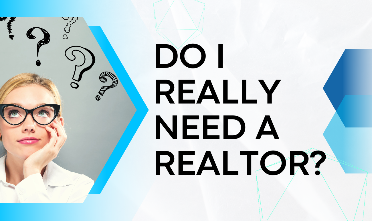 Do I Really Need A Realtor? cover picture shows the title a woman with black glasses on surrounded by question marks.