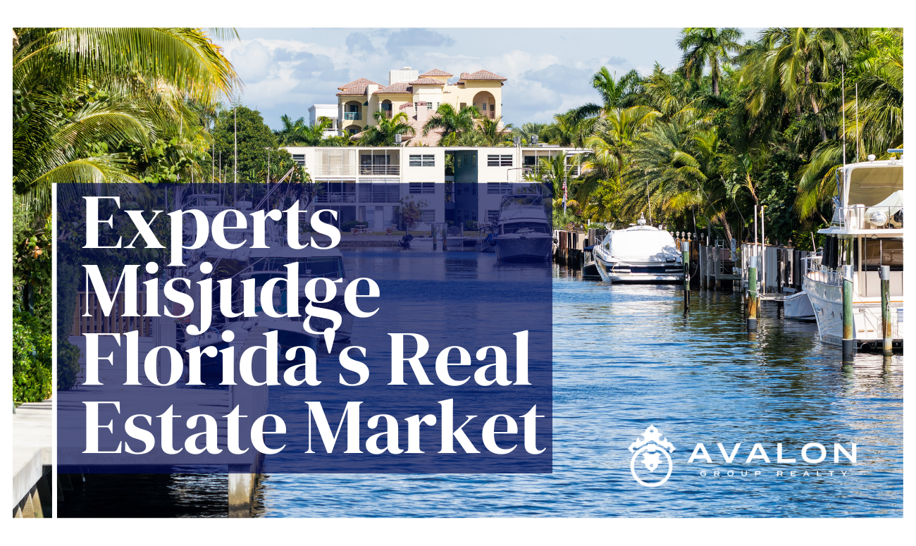 Experts Misjudge Florida's Real Estate Market cover picture shows a waterway with boats, docks and homes.