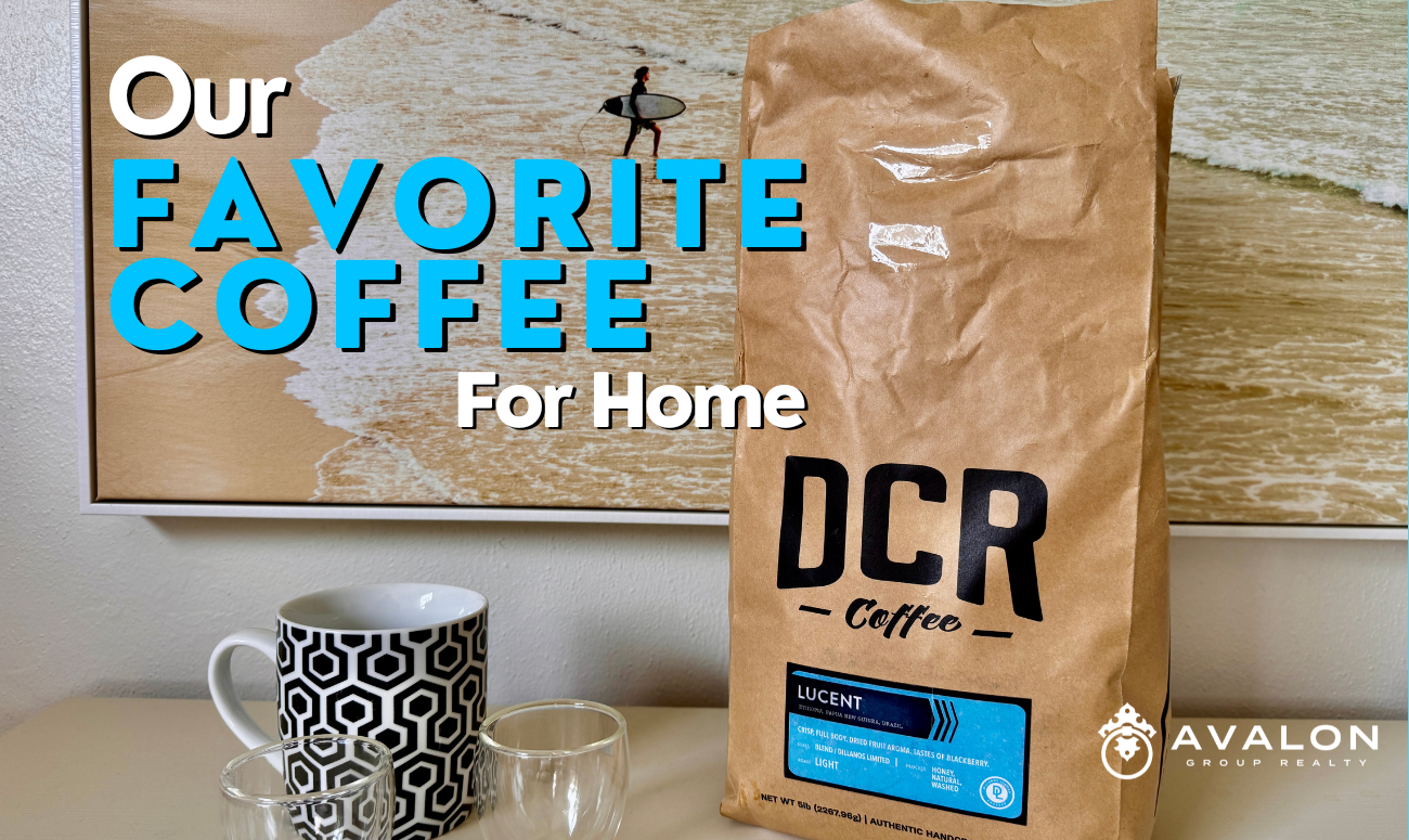 Our Favorite Coffee For Home cover picture shows a bag of Dillanos Lucent Coffee on a beige counter with a black and white geometric coffee cup.