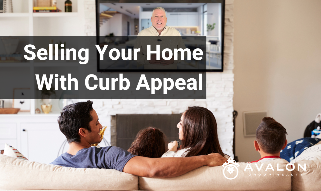 Selling Your Home With Curb Appeal picture shows a family of 4 on a sofa watching Aaron Hunt tell about curb appeal on the tv screen.