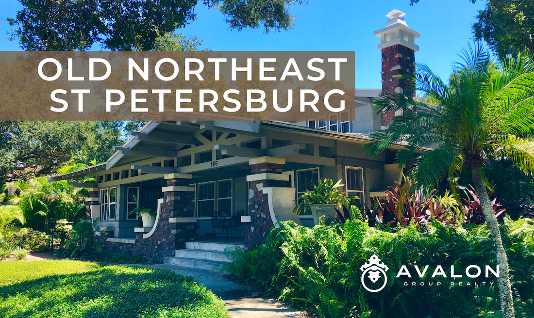 Old Northeast St Petersburg picture shows a craftsman style home with brick chimney.