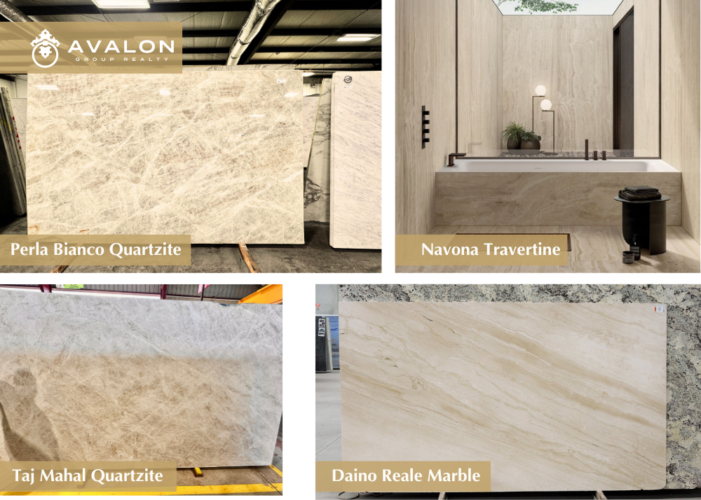 Four of the suggested Countertops are pictured here.  All the stone is natural with beige tones.