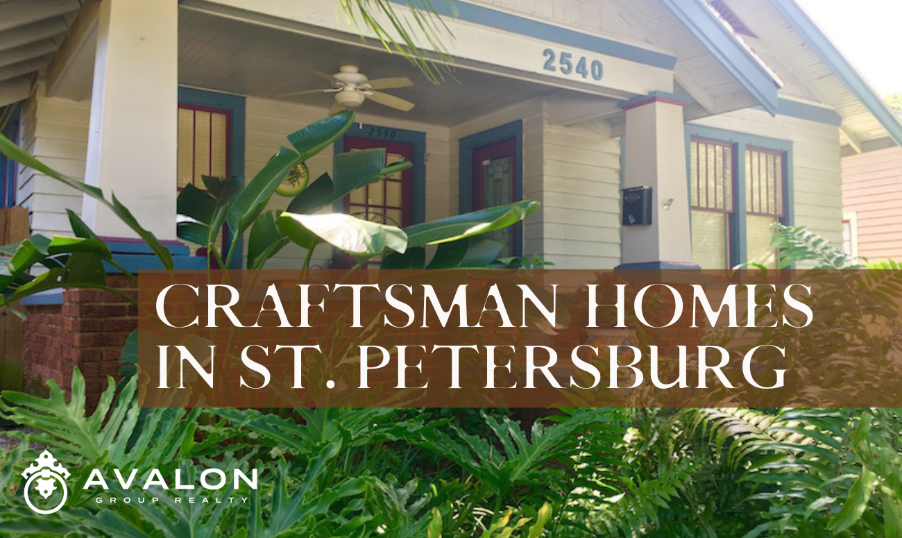 Craftsman Homes in St. Petersburg picture shows a front porch surrounded by ferns.