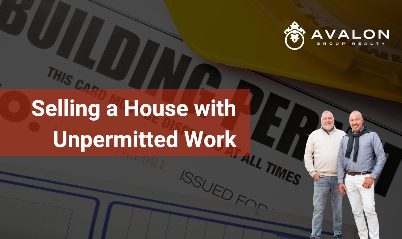 Selling a House with Unpermitted Work picture shows a hardhat that is yellow and a building permit.