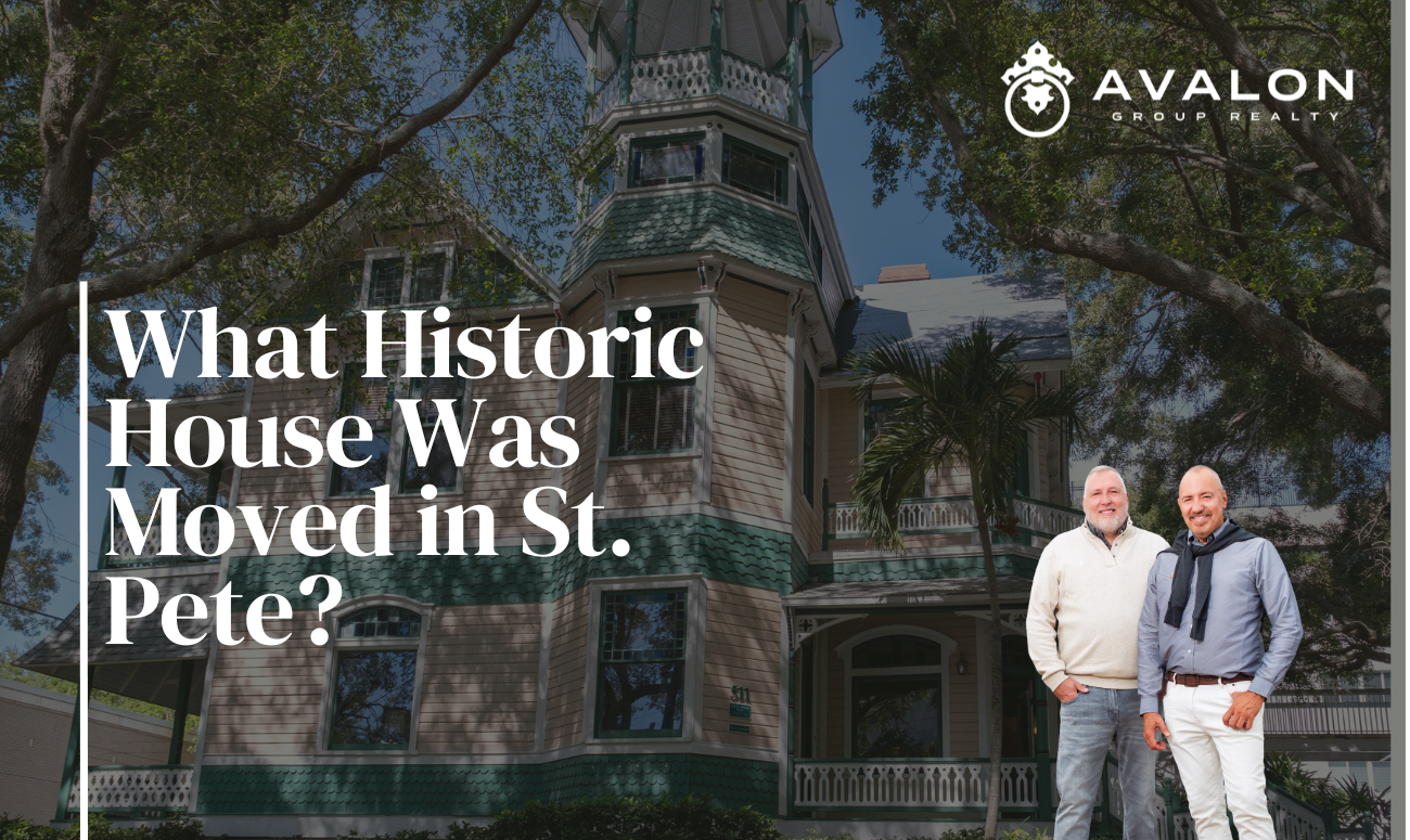 What Historic House Was Moved in St. Pete picture shows the home at its current location. It is white with green trim.