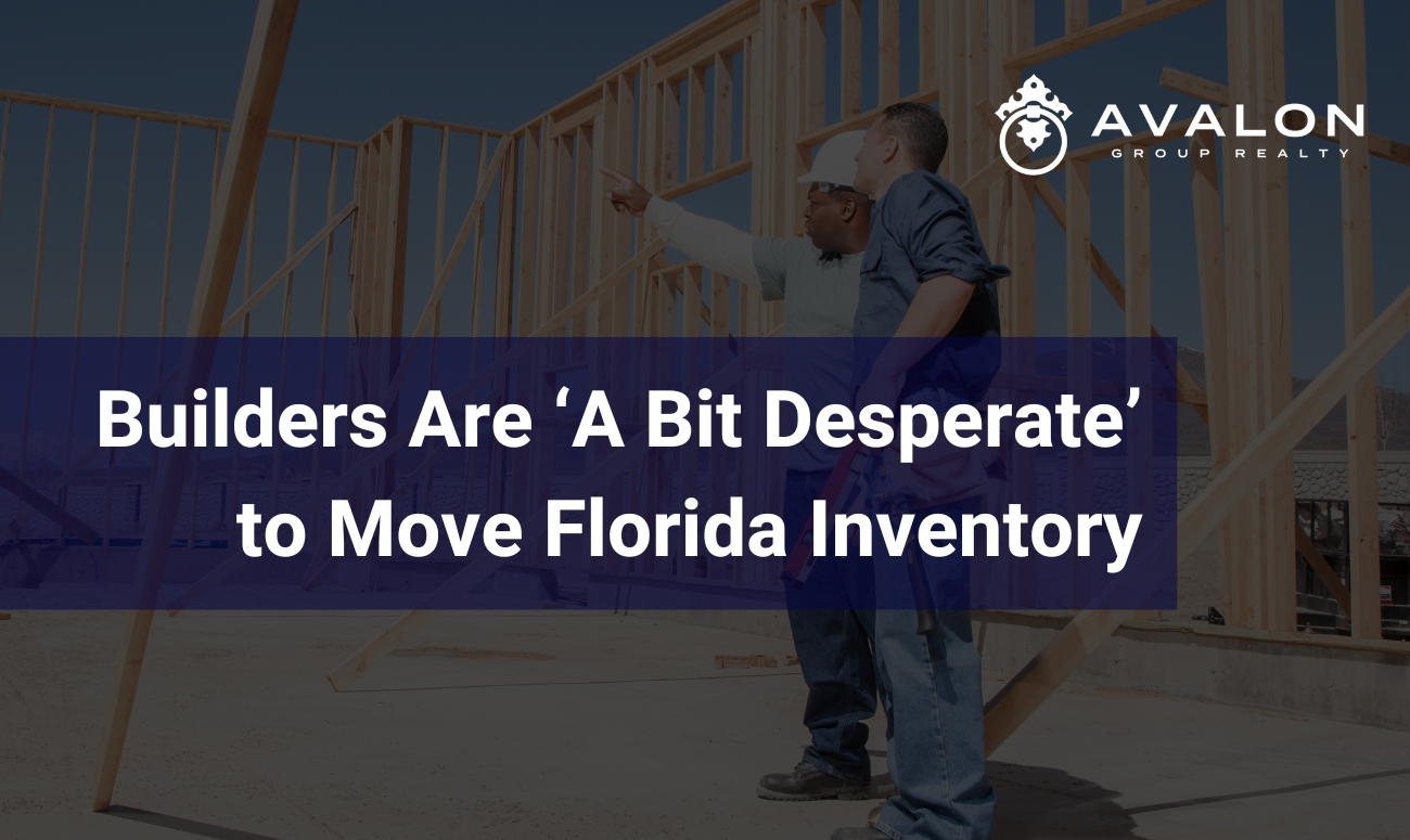 Builders Are ‘A Bit Desperate’ to Move Florida Inventory picture shows two construction men at a home building site.