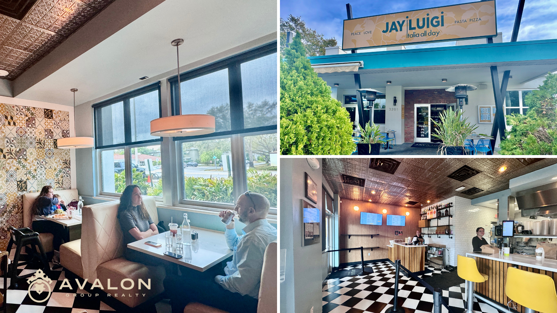 Best Spaghetti St Pete Jay Luigi’s picture shows the dining booths in the left picture, and also the outside entrance, and the ordering counter.