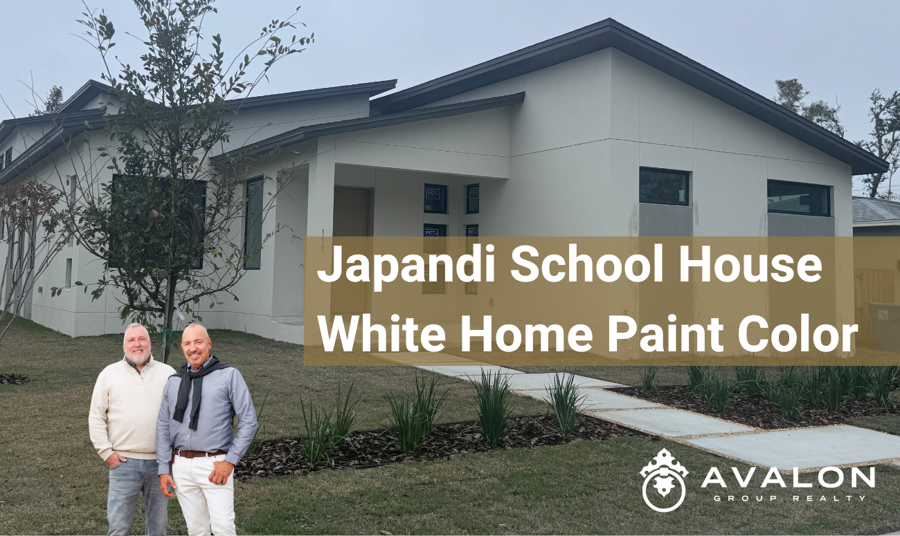 Japandi School House White Home Paint Color picture shows a house that is under construction that has just been painted.