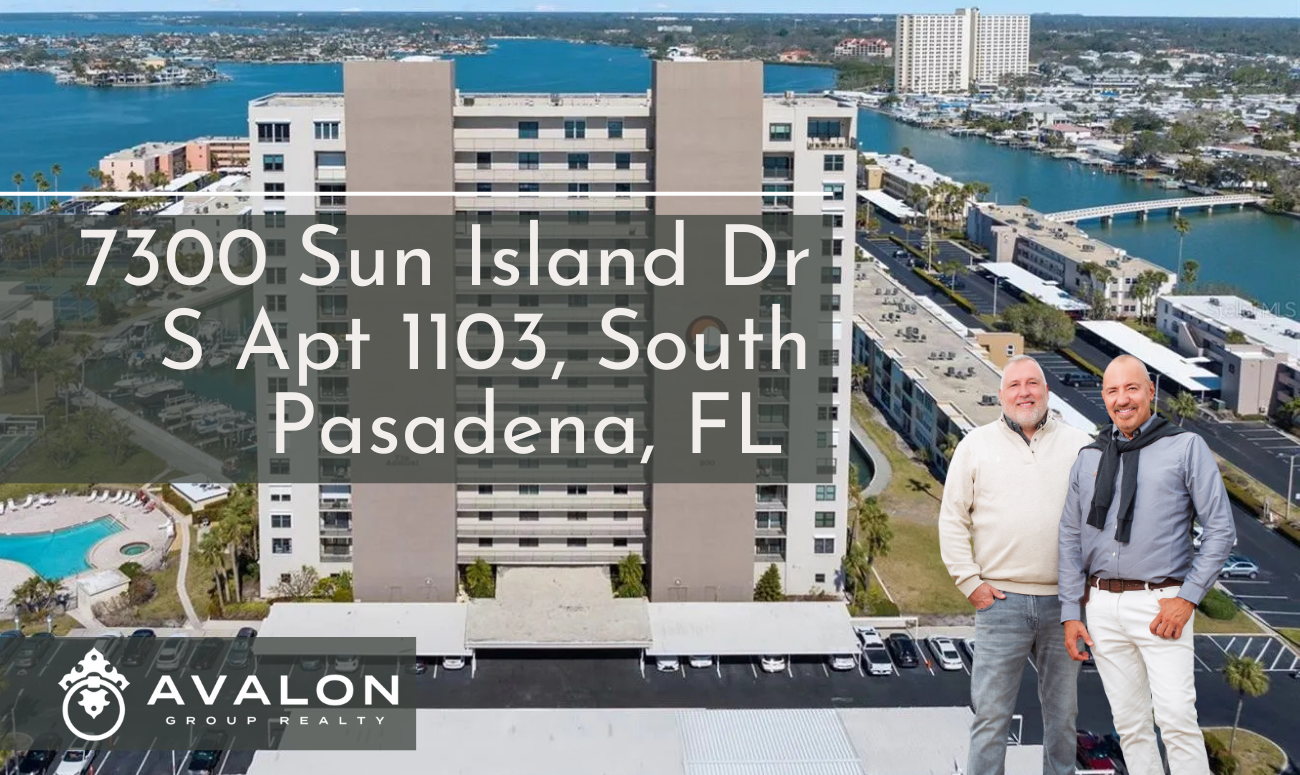 7300 Sun Island Dr S Apt 1103, South Pasadena, FL picture shows a picture of the concrete high rise with water in the background.