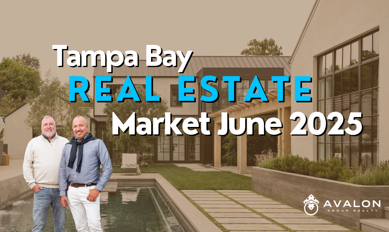 Tampa Bay Real Estate Market June 2025 picture shows a luxury home's pool courtyard.