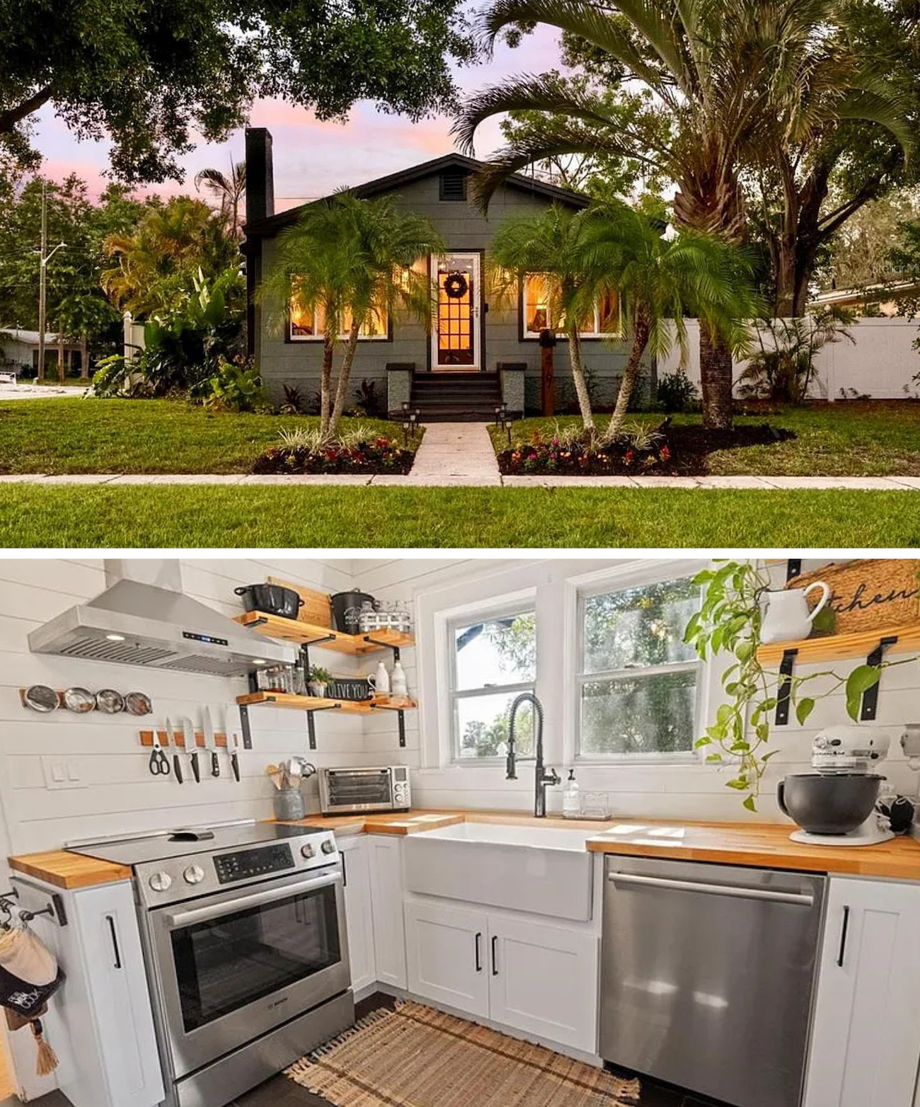 Top 3 Homes For Sale in St Petersburg Under $450K-2 picture shows a craftsman home with a white kitchen and chopping block counter.