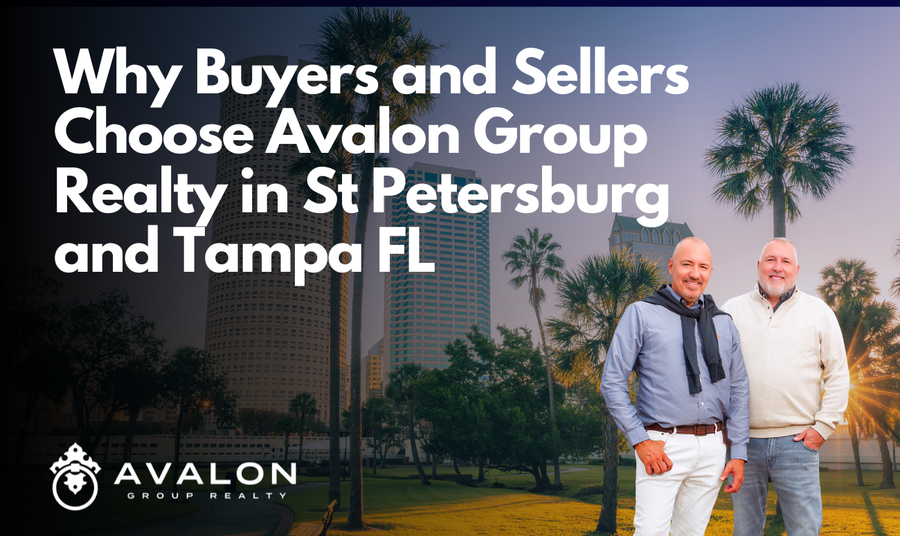 Why Buyers and Sellers Choose Avalon Group Realty in St Petersburg and Tampa FL cover picture shows downtown Tampa high rises with palm trees.
