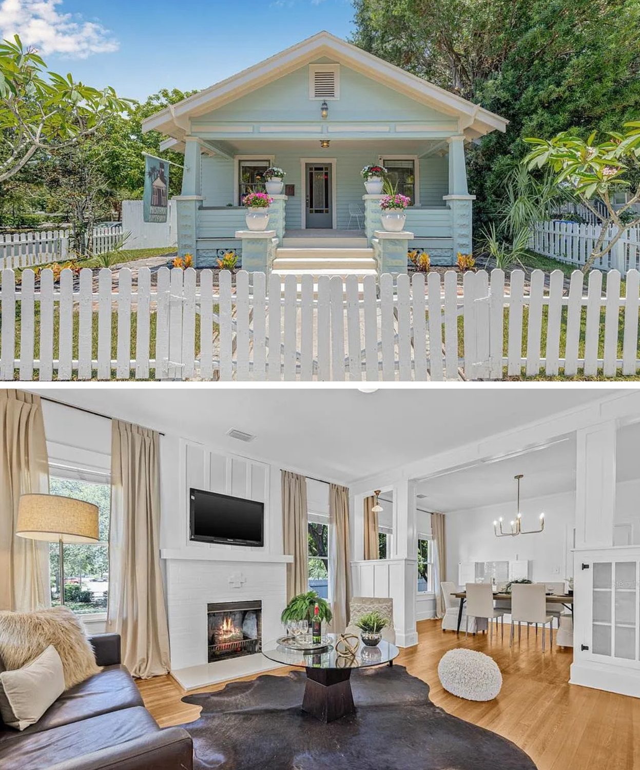 Top 3 Homes for Sale in St Petersburg Under $600K-4 picture shows a light blue home with white trim.