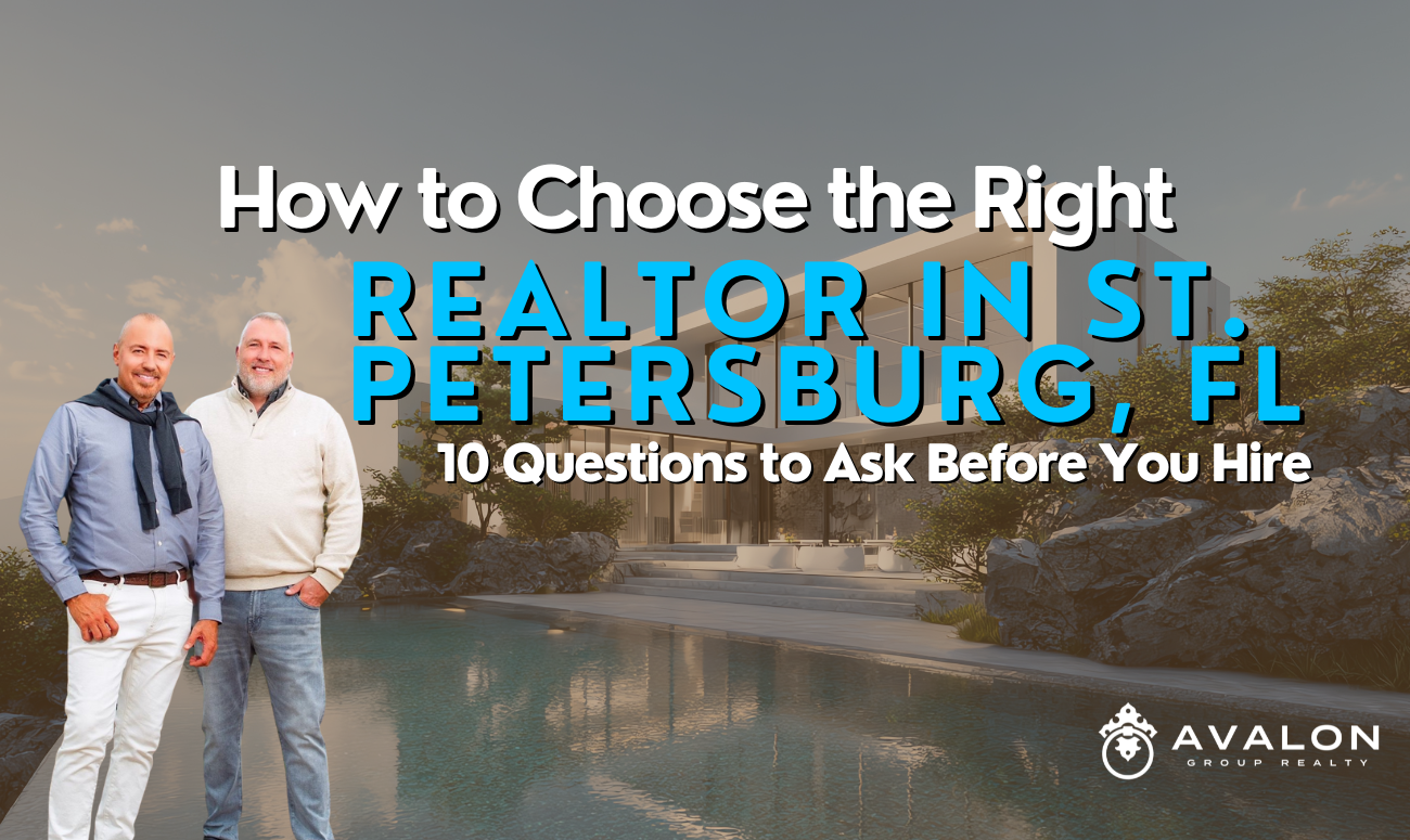 How to Choose the Right Realtor in St. Petersburg, FL 10 Questions to Ask Before You Hire cover picture shows a modern home with a swimming pool.