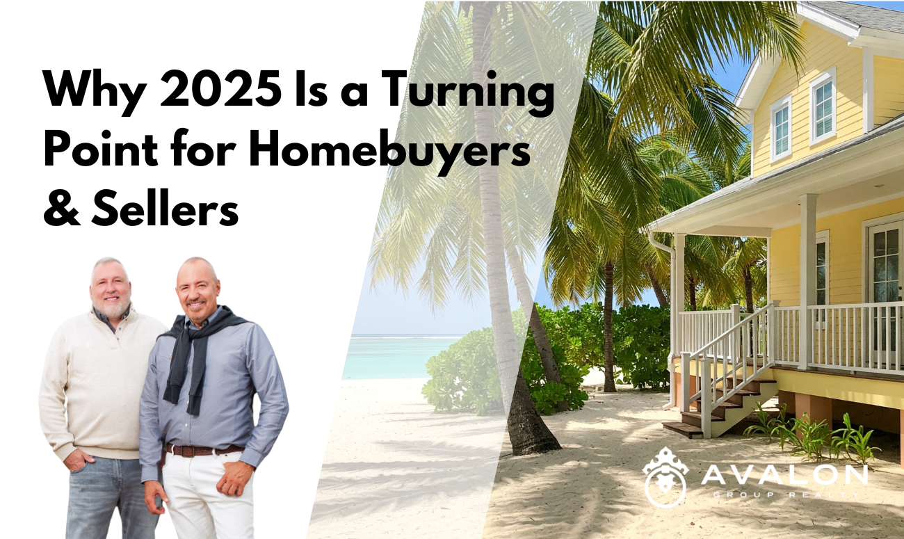 Why 2025 Is a Turning Point for Homebuyers & Sellers — And Why Choosing the Right St Petersburg Realtor Matters More Than Ever cover picture shows Realtors Aaron Hunt and Rob Johnson with a picture of a yellow home on the beach surrounded by palm trees.