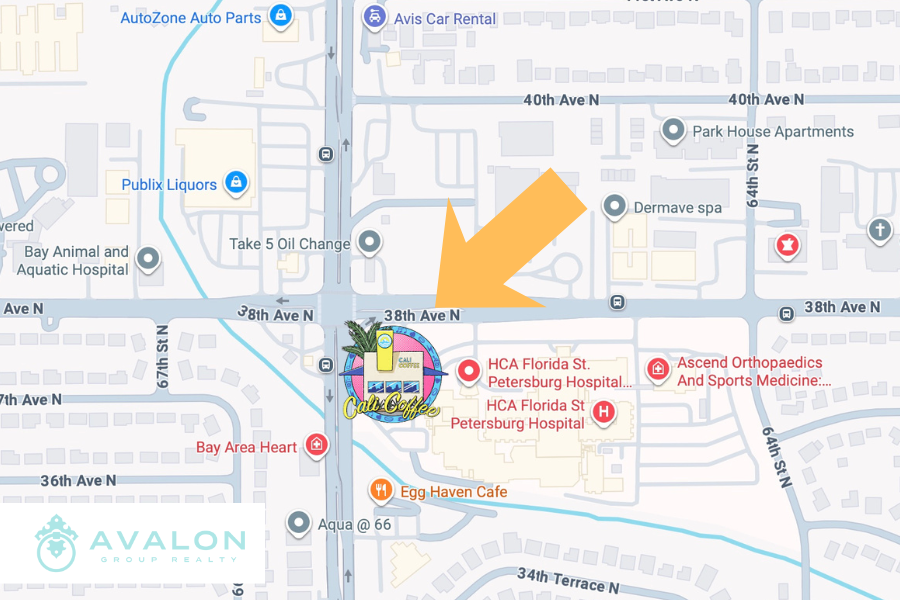 Cali Coffee Is Coming to St. Petersburg First Drive-Thru Location Planned on 66th Street North picture shows a map with the location of the new Cali Coffee.