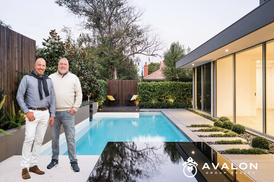 Why Choosing the Right St Petersburg Realtor in 2026 Matters More Than Ever picture shows Aaron and Rob by a modern pool.
