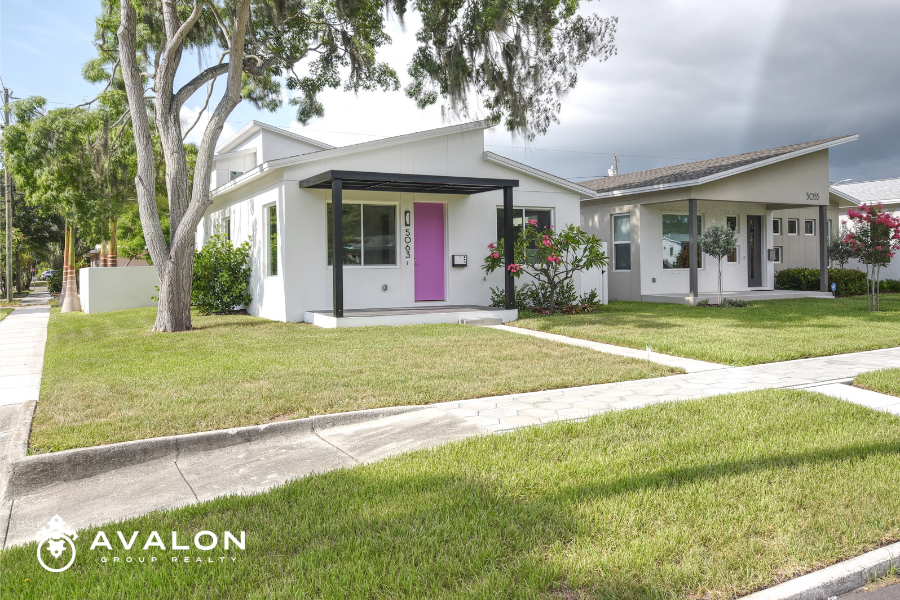 Modern homes in the Live Oaks neighborhood of St. Petersburg Florida, known for quiet streets, mature trees, and a safe residential atmosphere