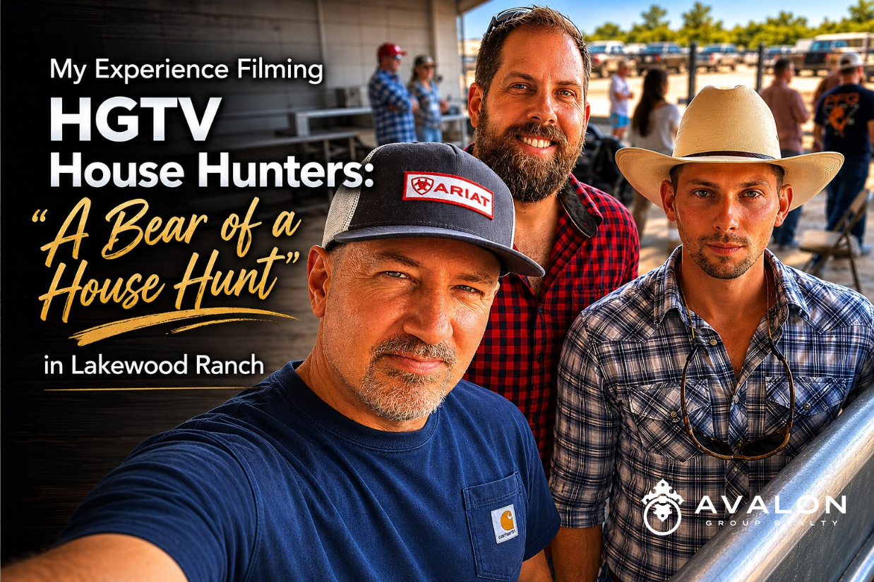 Rob Johnson and homebuyers featured on HGTV House Hunters during the filming of ‘A Bear of a House Hunt’ in Lakewood Ranch, Florida.