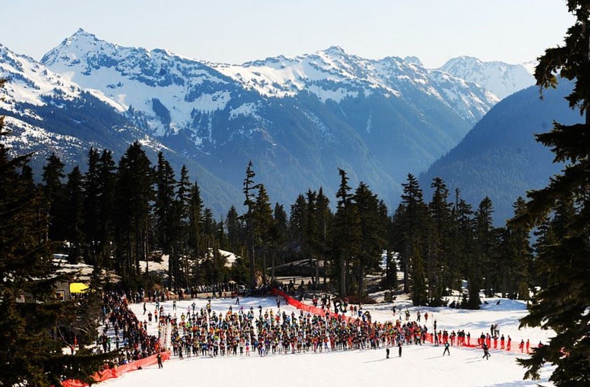 Start of the Sea to Ski Race with the beautiful Mt. Baker as a back drop.