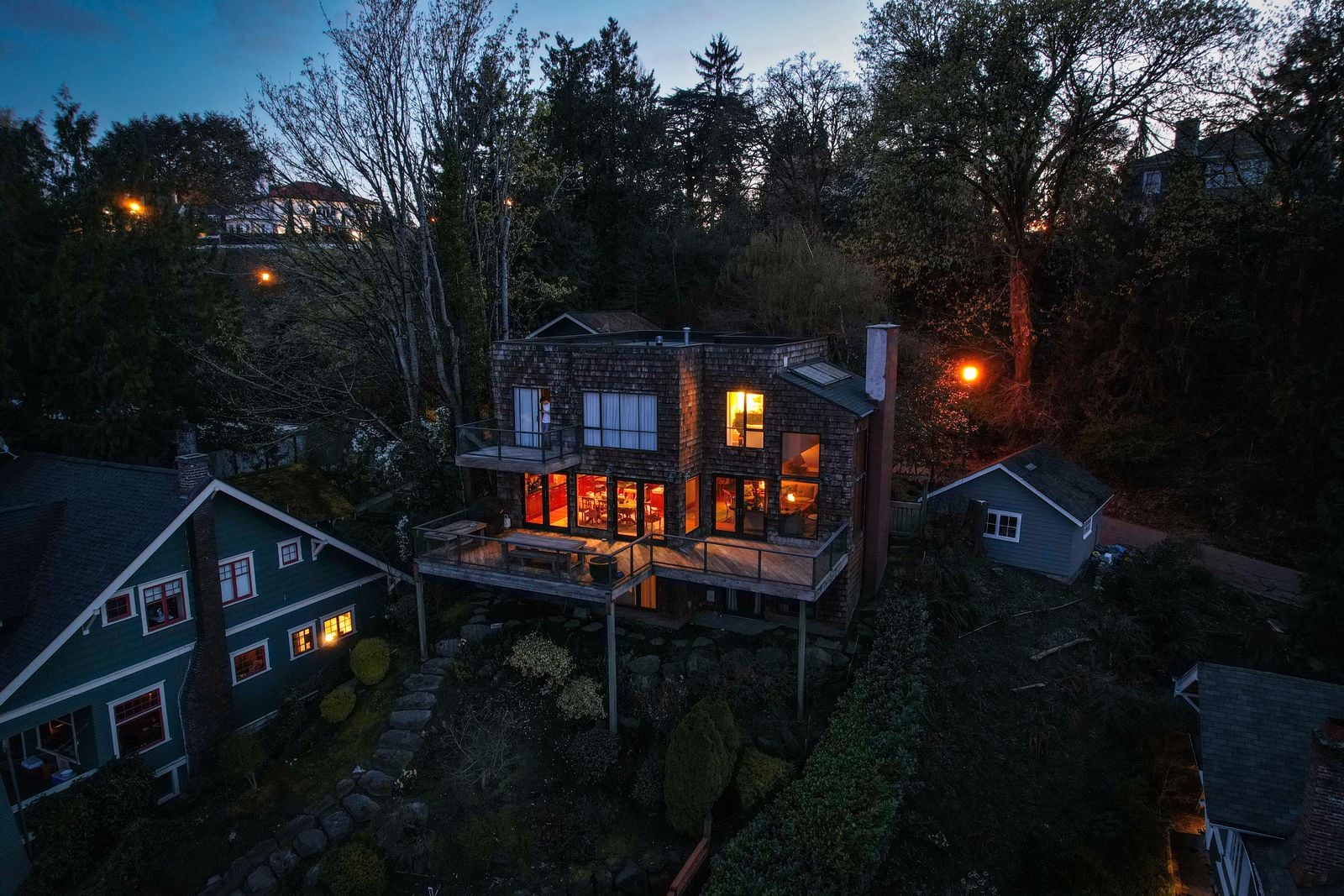 North Whatcom neighborhood homes at dusk