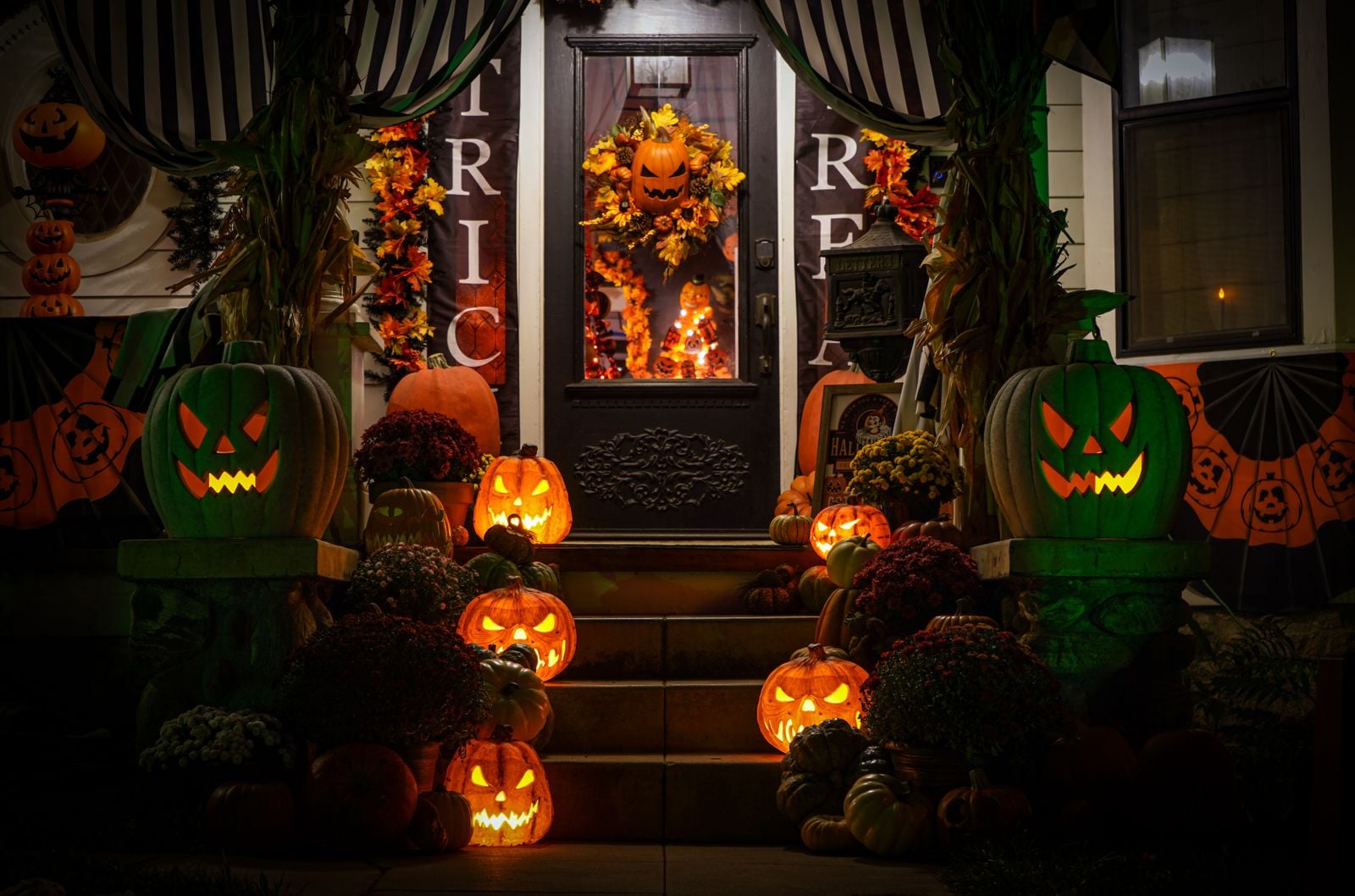 House front with Halloween decorations