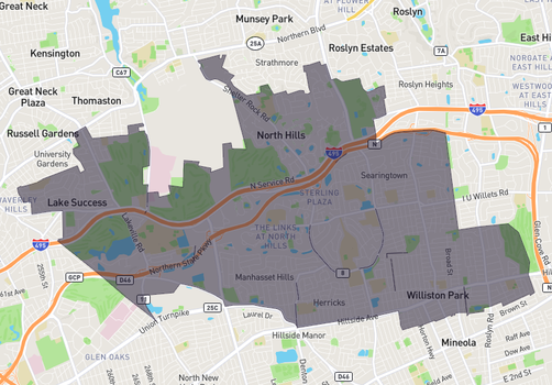North Hills, Manhasset Hills, Lake Success, Albertson, Herricks, Searingtown, East Williston, and Williston Park