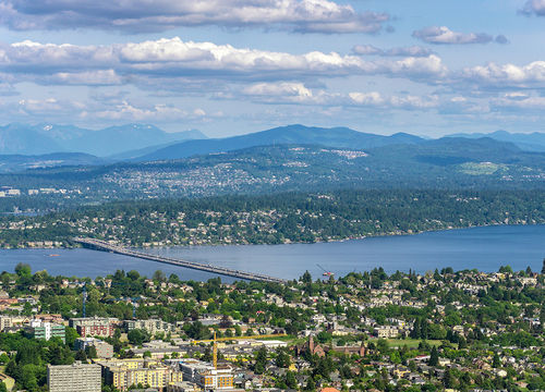 Aerial and remote view of Seattle (Leschi) with the Lacey V Murr