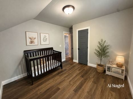 AI staged upstairs bedroom with flexible layout in nearly new Chester SC home.