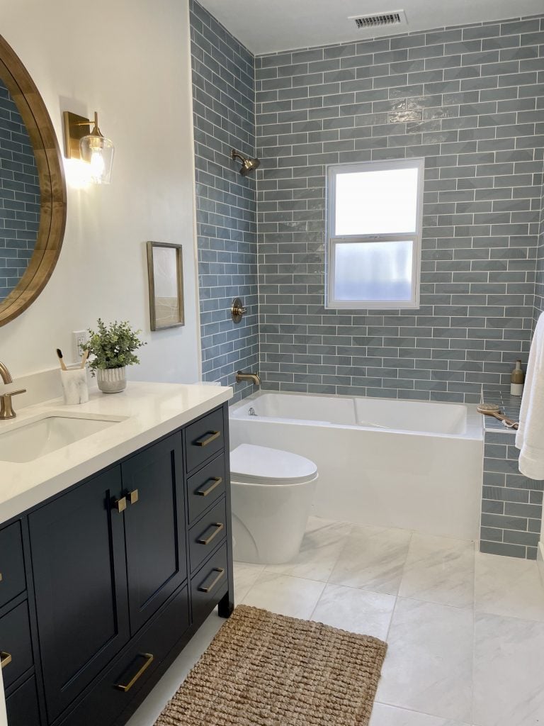 blue subway tiled shower berkeley bathroom