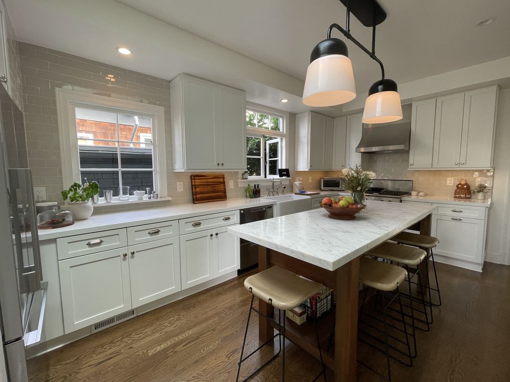 Renovated Rockridge kitchen with Shaker style cabinets