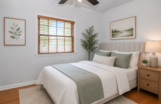 3rd bedroom with hardwood floors (staged)