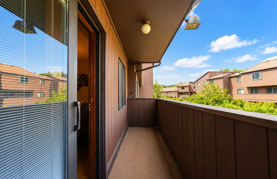 Covered balcony overlooking the Stonegate condominium community in Grasmere Staten Island