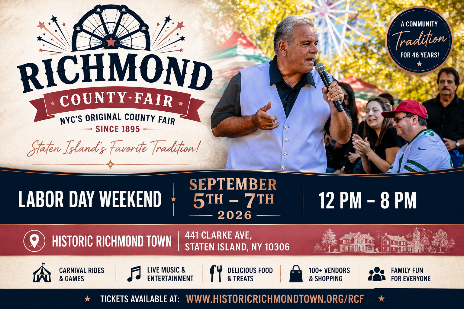 Richmond County Fair 2026 at Historic Richmond Town on Staten Island Labor Day weekend