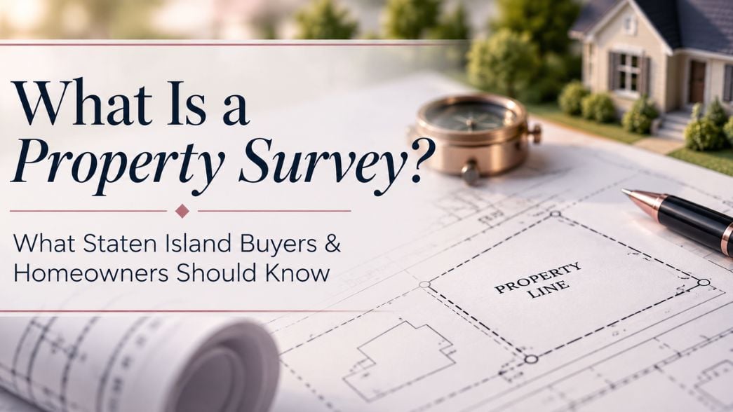 Property survey showing property lines and a home with guide for Staten Island buyers and homeowners