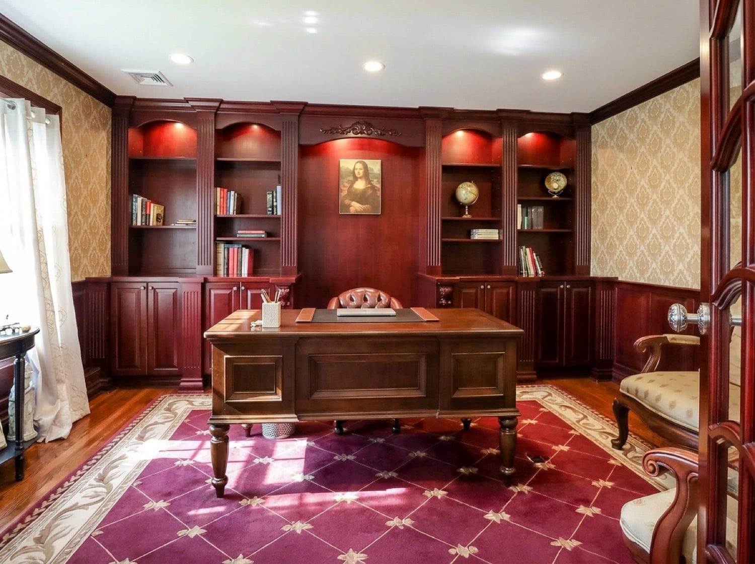 Custom mahogany library and home office at 34 Fayann Lane in Tottenville