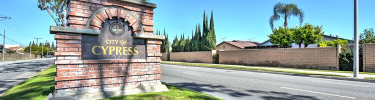 Welcome sign for the city of Cypress, CA