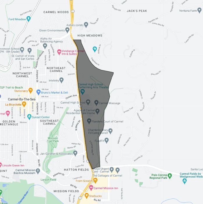 Map of Carmel Hills in Carmel