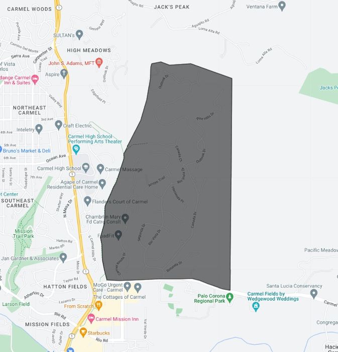Map of Carmel Views and Rancho Rio Vista in Carmel