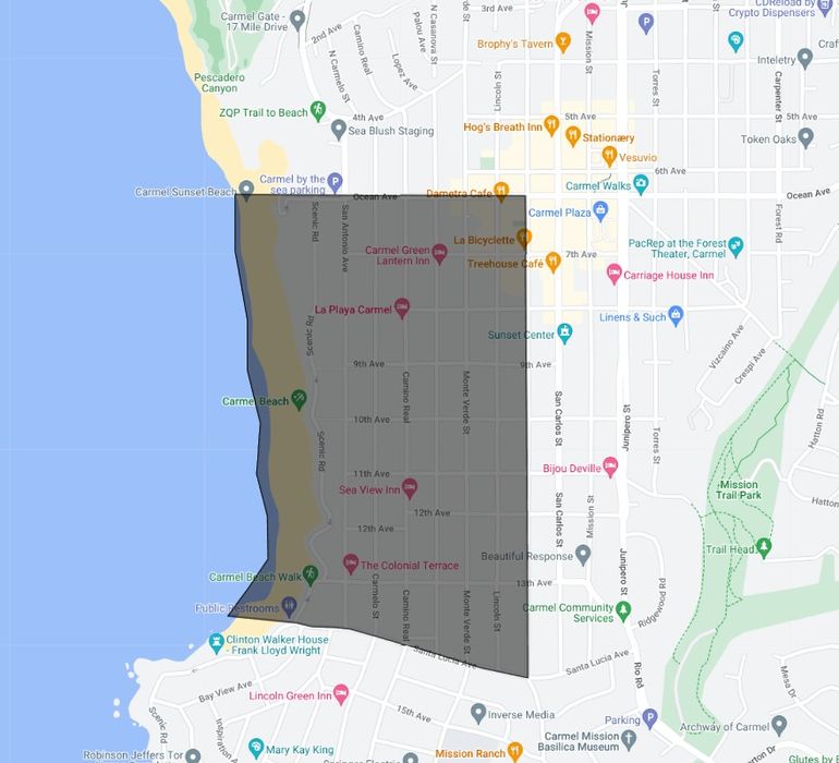 Map of the Golden Rectangle in Carmel-by-the-Sea